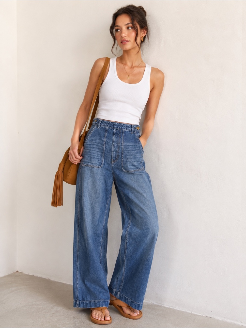 La Vie Rebecca Taylor Side Button Zipper Closure Wide Leg High Rise  Flowy Jeans